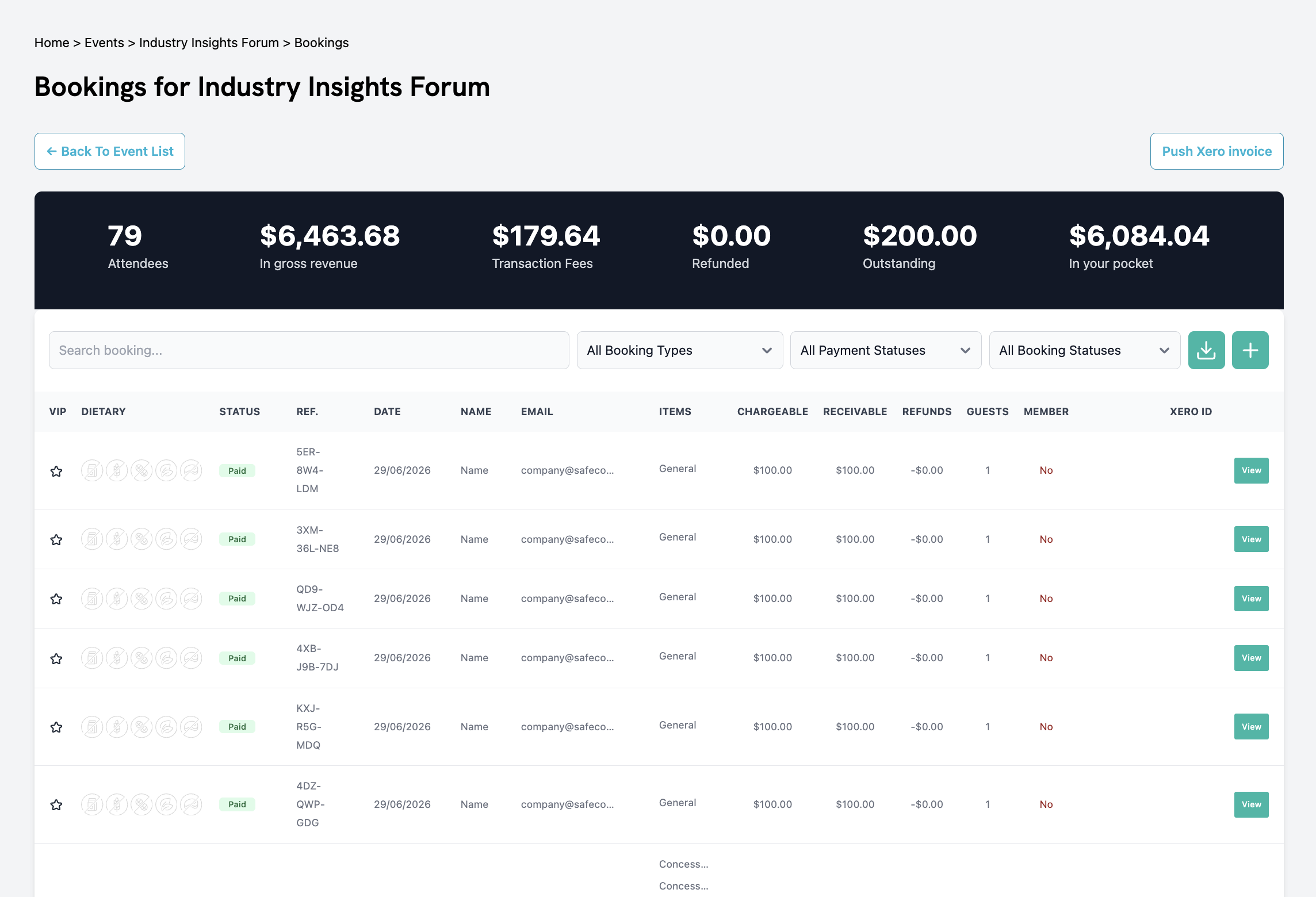 Bookings Dashboard